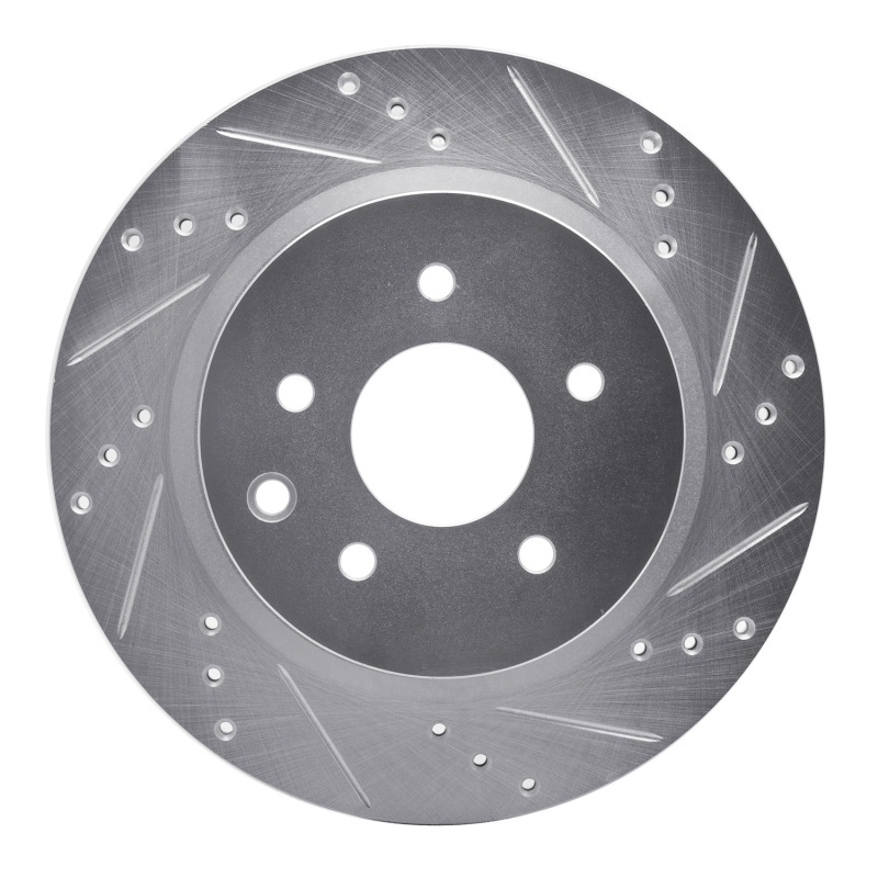 Infiniti M35 Brake Rotor (1) - Rear Right - R1 Concepts - Drilled & Slotted - Silver - `05-`25